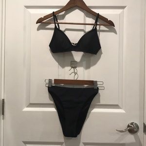 JCREW BLACK TWO PIECE SWIMSUIT. TOP XS, BOTTOMS XXS